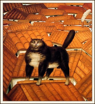 Fernando Botero Painting - El gato en el tejado Fernando Botero